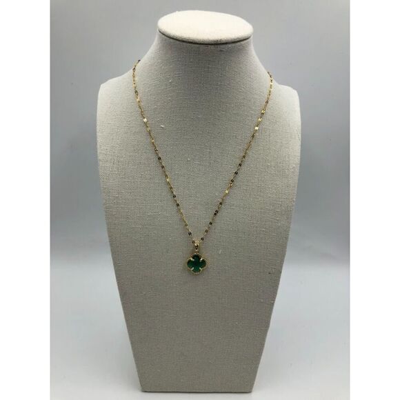 18K Gold Plated Stainless Steel "Four Leaf Clover" Necklace Hypoallergenic - Picture 6 of 12